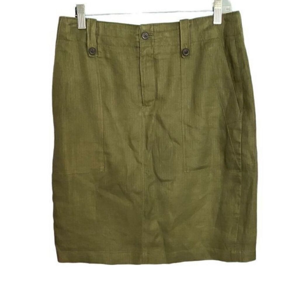 J. Crew women’s army, green linen front pocket skirt size 6